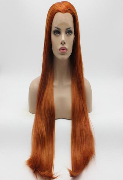 Iwona Hair Straight Extra Long Blonde Red Mix Wig 221443100 Pelucas delanteras de encaje sintético resistentes al calor atadas a media mano 2437308