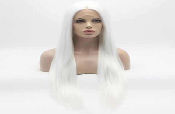 Iwona Hair – perruque Lace Front Wig synthétique lisse, Extra longue, blanche, nouée à moitié à la main, résistante à la chaleur, 221001, 4652567