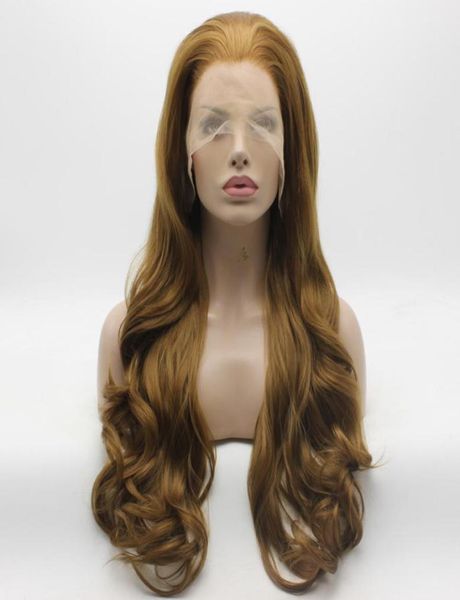 Iwona Cheveux synthétiques dentelle perruque avant ondulée Long Honey Blonde Blonde 1227 Wig Res résistant à la chaleur à la main