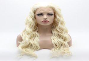 Iwona Hair Wavy Long White Light Blonde Blonde Mélange 61001613 Halfe Hand Tied Fourn Density Synthetic Lace Front Wig2957191
