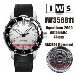 IWSF Top Qualité Montres 44mm Aquatimer 2000 Acier Inoxydable ETA Cal.2892 Automatique Montre Homme 356811 Cadran Blanc Bracelet Caoutchouc Montres Homme