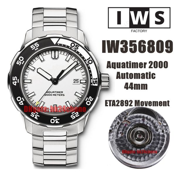 IWSF Montres de qualité supérieure 44 mm Aquatimer 2000 ETA Cal.2892 Montre automatique pour homme 356809 Cadran blanc Bracelet en acier inoxydable Montres pour hommes