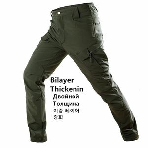 IX7 hiver genou Double couche épaissie coque souple imperméable avec peluche et résistant à l'usure pantalon de Camping d'entraînement tactique 240126