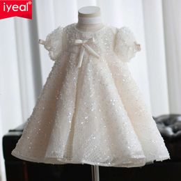 Iyeal 2024 Sequins Robes de fête élégantes pour Eid Wedding Birthday Baby Girls Baptême Pâques Dress Children Vêtements L2405