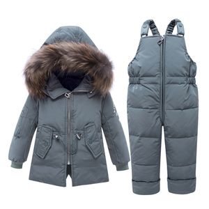 IYEAL Enfants Vêtements Ensembles 2 PCS Manteau + Pantalon Hiver Enfants Vêtements Doudoune Costumes Garçons Filles Réel Fourrure À Capuche Survêtement LJ201017