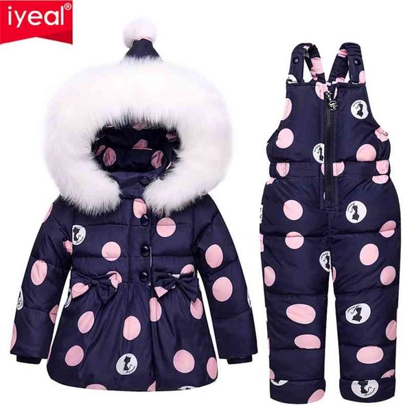 IYEAL INVIERNO NIÑOS NIÑAS ROPA DESPUESTOS Sets de ropa con capucha cálida Chaqueta de pato Abrigos + Pantalones Impermeable Snowsuit Kids Baby Ropa 210916