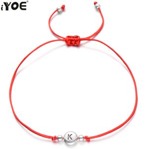 Bracelet en fil rouge fait à la main, corde A-S, perles avec lettres, pour femmes et hommes, couleur argent, initiales, nom, bijoux de Couple