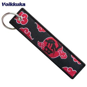 IYPC Keychains Lanyards 1 PC 2PCS 3 PCS SET verkoop Dubbelzijds borduurwerk Akatsuki Red Cloud Weave Tag Keychain Motorfiets Key Accessoires Groothandel D240417