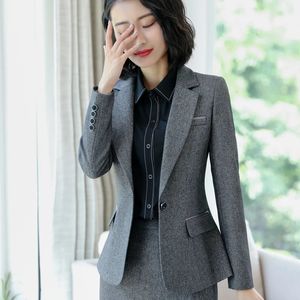 IZICFLY printemps automne noir Blazer ensemble avec jupe costumes de bureau pour les femmes uniforme dame tenue de travail élégant 2 pièces 240202