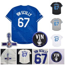67 Vin Scully Jersey Voice 1950 2016 Patch White Blue Gray Black Cool Base All Stitched