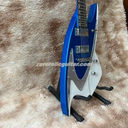 J BACKLUND JBD 400 en forme de requin métallisé bleu guitare électrique miroir Pickguard Mini Humbucker Pickups Wrap Arround cordier