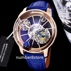 JC Astronomia Tourbillon Montre Homme Oversize 47mm Automatique Bleu Luxe Sport Hommes Montres Cadran Squelette Saphir Cristal Montre-Bracelet Suisse Étanche