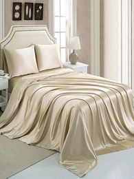J luxe satijn zijde beddengoed dubbel laken laken lijn Queen King laken effen kleur Bed cover Sprei op het bed 240322