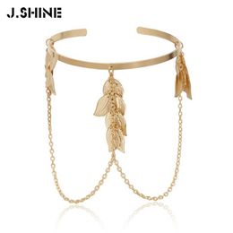 J.shine Bohemian Leaves Upper Arm Cuff Alliage Chaîne Charmes Bracelets Bracelets sur le bras des femmes Bracelet de mode Bijoux Accessoires Q0719