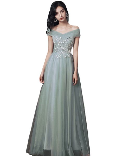 J2118 Vestidos largos de dama de honor de color verde grisáceo, bata de princesa para mujer, vestido de fiesta de baile para actuación de banquete, vestido Formal