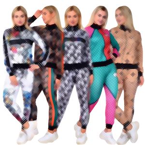 J2746 Fashion Nieuwe Letter Print Tracksakken For Women Fall Long Sleeve Cardigan Zipper Tops en Sports Pants Brand 2 -Piece Sets