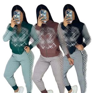 J2747 Europese en Amerikaanse damesbroek Tweedelige herfst Nieuwe kleine put Stripe Print Fashion Sports Suit