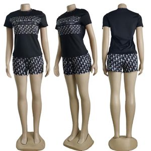 J2970 Tracksuits voor dames Summer Fashion Gedrukt Top Shorts Suit met korte mouwen