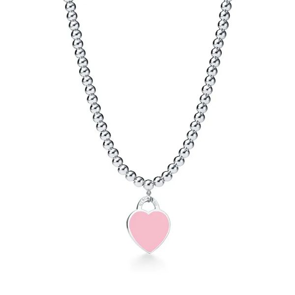 J9hd Collares pendientes Memnon Joyería del corazón 925 Cuentas de plata de color esterlina para collar Mujeres Esmalte de cuentas redondas con rosa al por mayor Blu