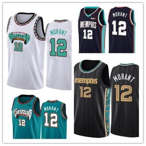 Ja 12 Morant Jersey Basketball Maillots Hommes S-XXL Noir Vert Blanc