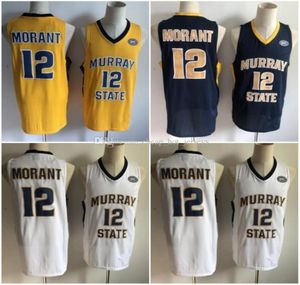 JA 12 MORANT MURRAY State College Jerseys University Embroderie cousée Ja 12 Morant Real Basketball Jerseys Gold Blue White S-XXL2910267