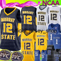 Ja Morant # 12 Murray State College Real jersey Hommes Jaune Blanc Bleu foncé Ja Morant Basketball Maillots Broderie s 2019-2020