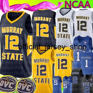 Ja Morant # 12 Murray State College Real Jersey Mens Geel Wit Dark Blue Ja Morant Basketbal Jerseys Borduurwerk S 2019-2020