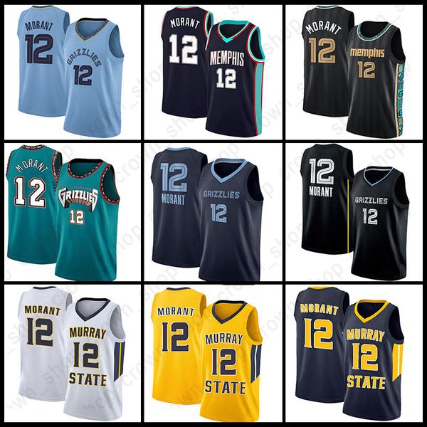 Ja Morant Navy 2022/23 Jersey 12 Men Memphis Memphis''Grizzlies''Men enfants Maillots NCAA Light Blue Shirt z1