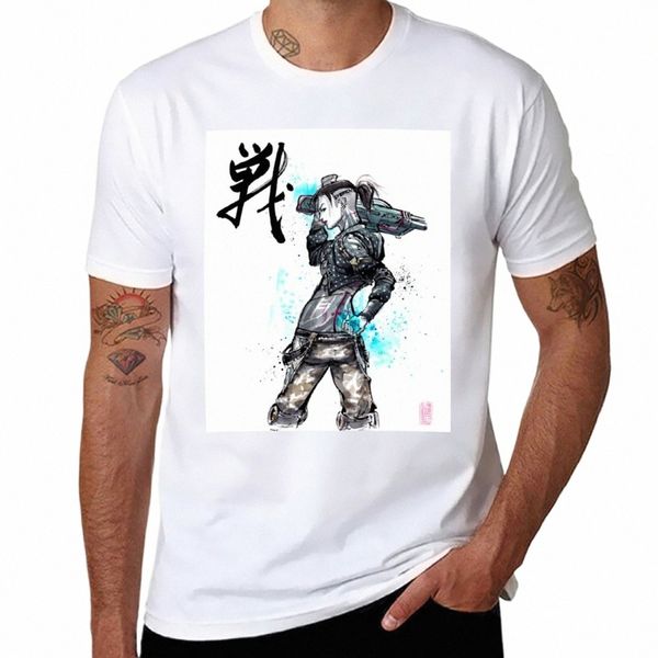 Jack de Mass Effect Sumie Style avec calligraphie FIGHT T-Shirt noirs graphiques T-shirts unis pour hommes cott O60X #