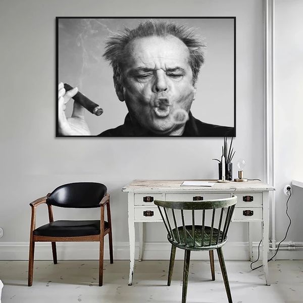 Jack Nicholson cigare toile peinture noir et blanc affiche et impression abstraite mur Art photo salon décor Cuadros