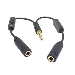 Splitador de auriculares con enchufe de gato con control de volumen separado, divisor de audio de audio de 3.5 mm, Jack de 3.5 mm de macho a 2 puertos de 3.5 mm