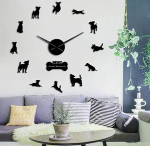 Jack Russell Terrier Raza de perro 3D Acrílico Simple DIY Relojes de pared Animales Tienda de mascotas Arte de la pared Decoración Reloj único de barrido silencioso 21987214