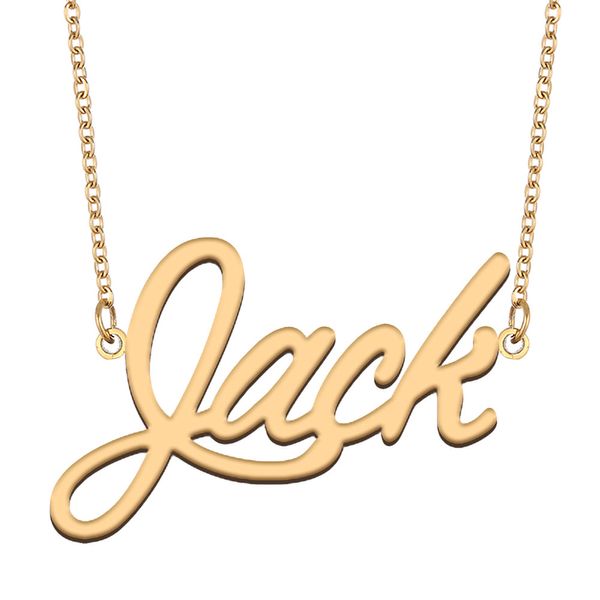 Jack nom colliers pendentif personnalisé personnalisé pour les femmes filles enfants meilleurs amis mères cadeaux 18 carats plaqué or en acier inoxydable