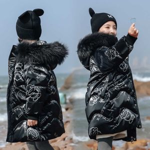 Jas 2021 Nieuwe Glanzende Wasvrije Witte Eendendons Vrouwelijke Verwesterde Medium Lengte Verdikte Koreaanse Kinderkleding