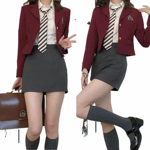 Chaqueta Blazer Fi Mujeres Otoño Niñas Uniforme Traje Conjunto Alto Primavera Talle Nuevo Coreano Colegio Estilo Escuela S9b0 #