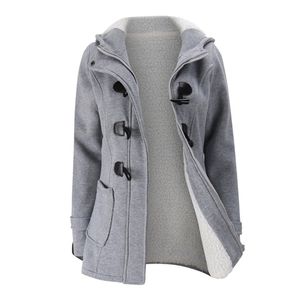 Chaqueta abrigo invierno mujeres con capucha mezcla de lana praka clásico cuerno cuero hebilla abrigo delgado para damas chaqueta de invierno mujer parka 201214