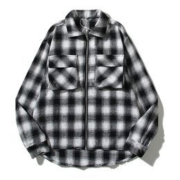 jasontwerper luxe topversie flanel zwart -wit plaid retro tooling rits shirt vraag high street trend jas