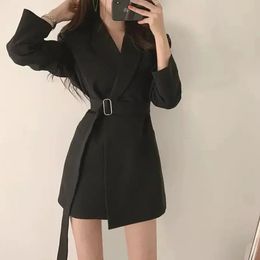 Veste robe laine mélangée vêtements d'extérieur Tweed solide longue femmes Blazers sur vêtements rose femme manteaux et vestes élégant jeunesse 240305