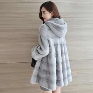 Veste femme 2020 hiver nouveau style Haining mi-longue à capuche vison vison manteau veste femme