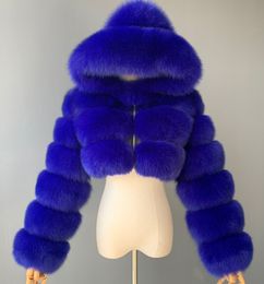 Veste de haute qualité fourrure recadrée fausse fourrure et vestes haut moelleux avec capuche hiver Manteau Femme Designer Womean vêtements noir