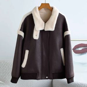Veste en cuir d'agneau intégré pour femmes, vêtements de moto en daim, manteau en fourrure, Style jeune et à la mode, automne-hiver, 3142