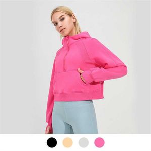 Jacket LU-88248 Yoga Half Zipper Scuba Hoodie Thumb Hole Dikke Haped Coate Coat Sport Gym Fitness Damesjasje Sweater FHBAQ314I