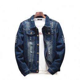 Chaqueta Hombres Blue Jeans Abrigo Ropa Agujero Tallas grandes Denim Primavera Otoño Joven Nuevo Casual Hippie Ropa Distred Denim Chaquetas F6yG #