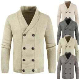 Veste hommes coton tricoté simple boutonnage revers pull homme Cardigan manteau mâle Double boutonnage affaires élite élégance personnes