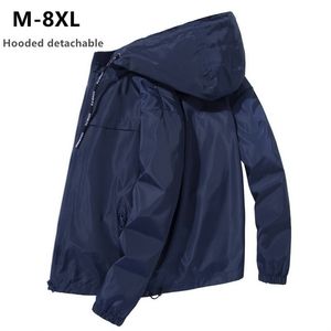 Jas Mannen Plus Size 6XL 7XL 8XL Lente Herfst Dunne Windjack Mens Hooded Bomber Jas Streetwear Boy Rits Casual Sportkleding 210819