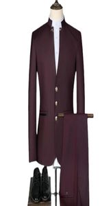 Veste pantalon gilet 3pcs Set Men Suit Style Style Stand Collar Malou Malou Malon Slim Fit Taille Blazer Tuxedo9200829
