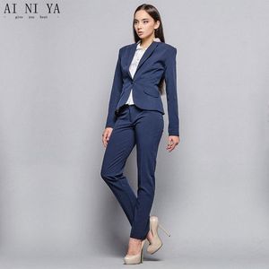 Jasbroek donkerblauwe vrouwen zakelijke pakken blazer formeel 2 -delige sets vrouwelijke broek suit dames elegante broek op maat gemaakte dames twee