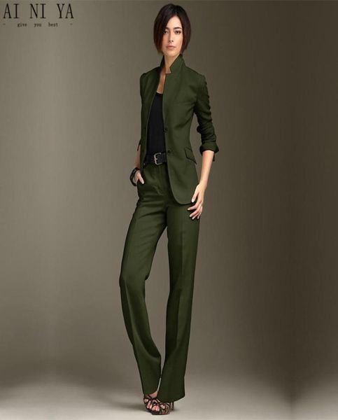 Pantalones de chaqueta Mujeres verdes oscuras Suits de negocios chino Damas formales Suites de pantalones Oficina de uniforme Traje de pantalón femenino3254814