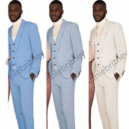 Veste + pantalon + gilet sur mesure pour hommes, costume 3 pièces en lin pour homme, marié de mariage, coupe cintrée, sur mesure, 2021, E0XW #