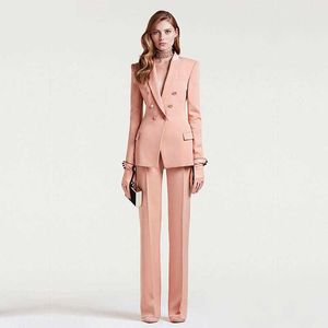 Veste + pantalon femmes costume d'affaires femme bureau uniforme dames formel pantalon costume Double boutonnage femmes smoking personnalisé 210927